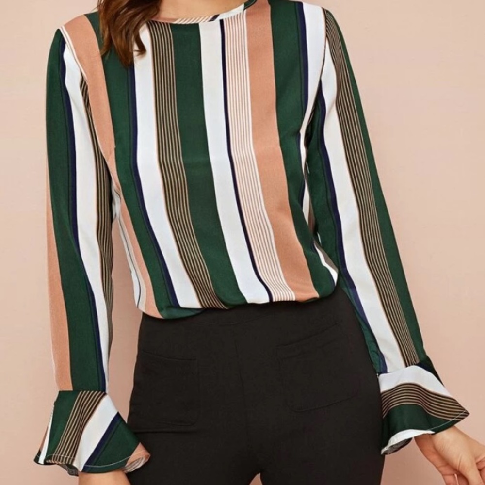 Striped Flounce Sleeve Blouse